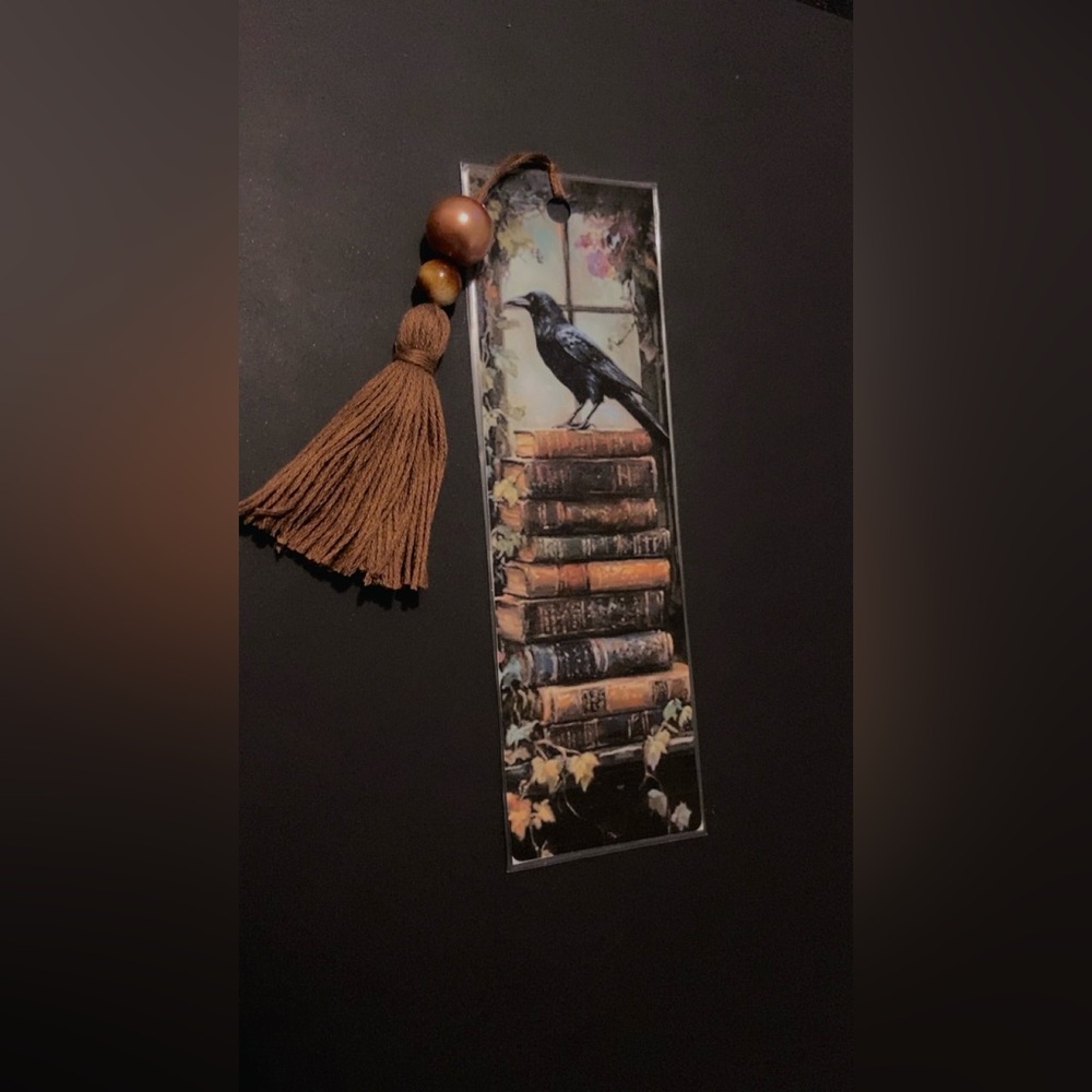 Raven and Books Bookmark with Tassel